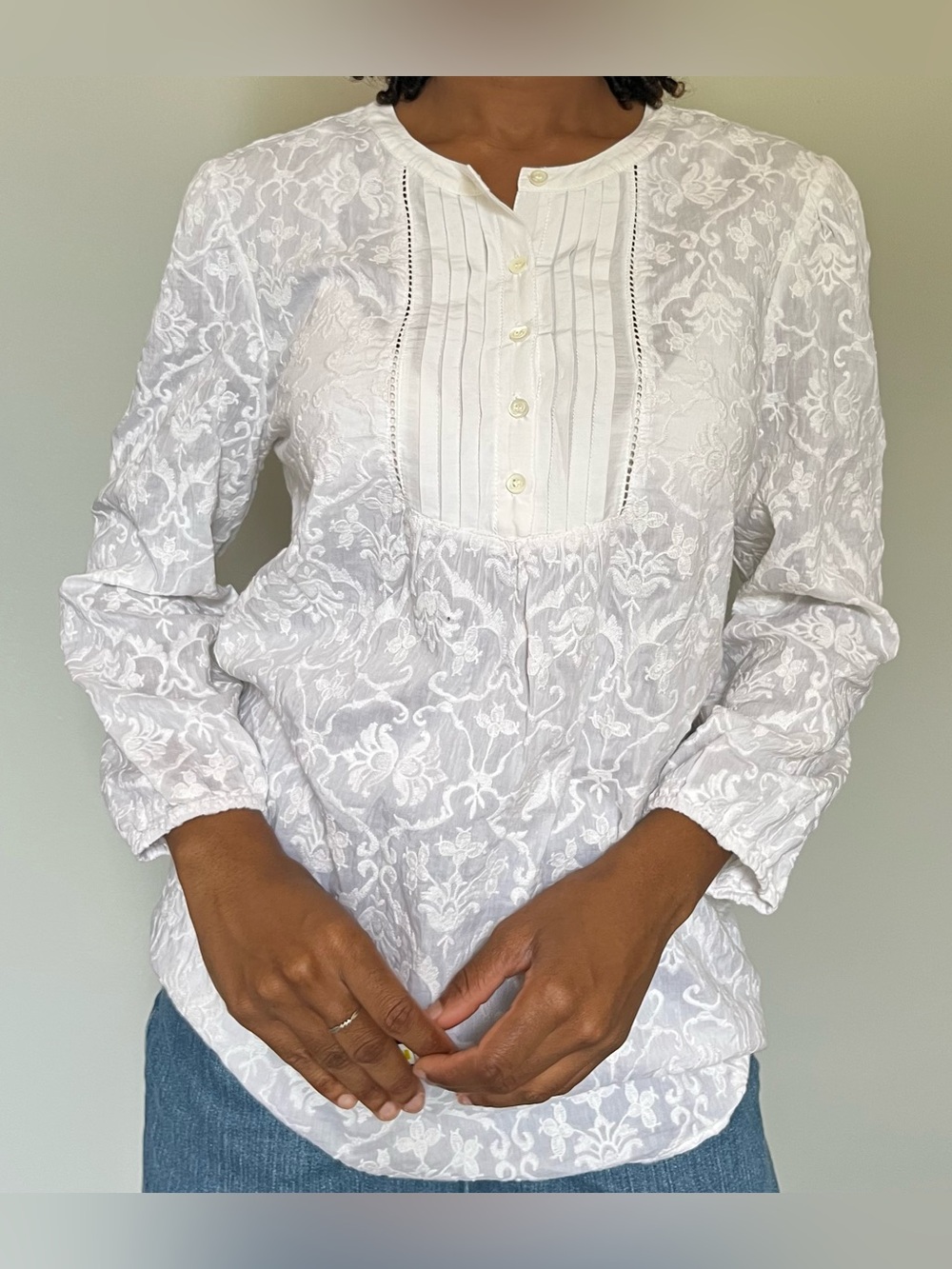 J. Mclaughlin silk cotton blend sheer cottagecore peasant top